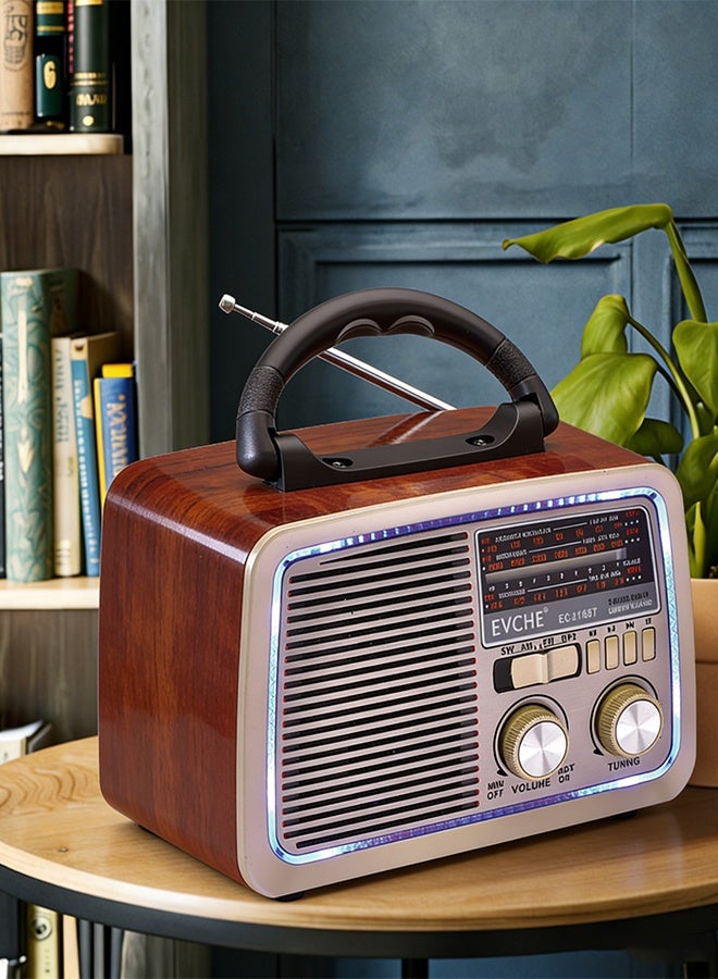 EVCHE Bluetooth Portable Radio with LED Light Multi-Band FM/AM/SW Receiver USB/TF Card MP3 Player AUX Input and Rechargeable Battery - Image 2